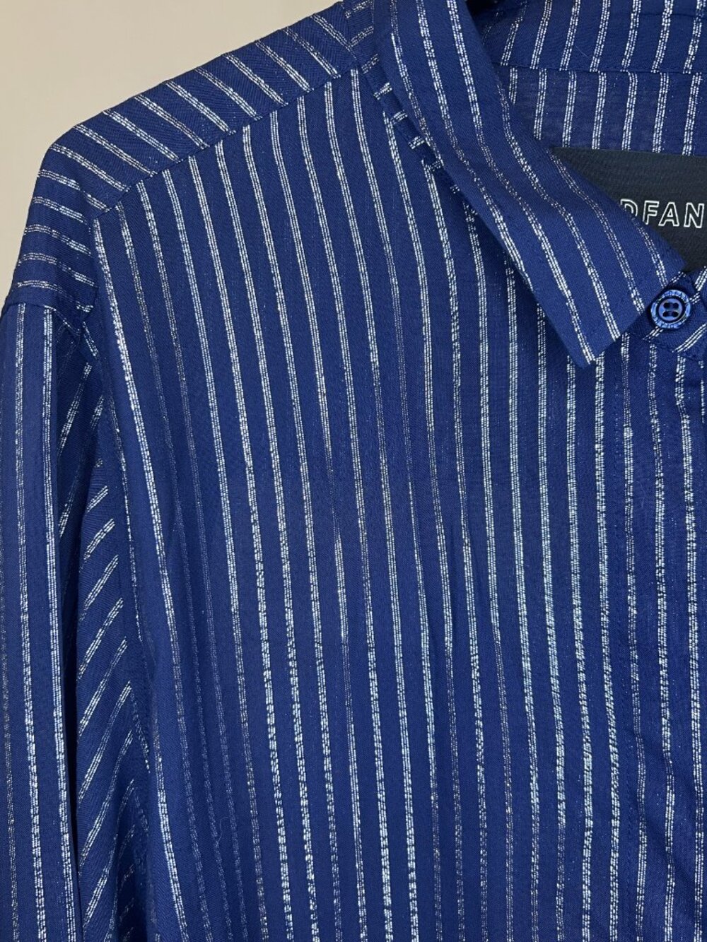 'Wildfang' The Empower Blue Silver Metallic Pinstripe Button Up Shirt -  2X - Picture 6 of 8